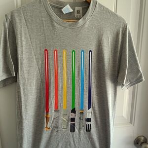 Limited Star Wars Lightsaber Rainbow Gray T-Shirt SMALL Cotton Tee PRIDE LGBTQ